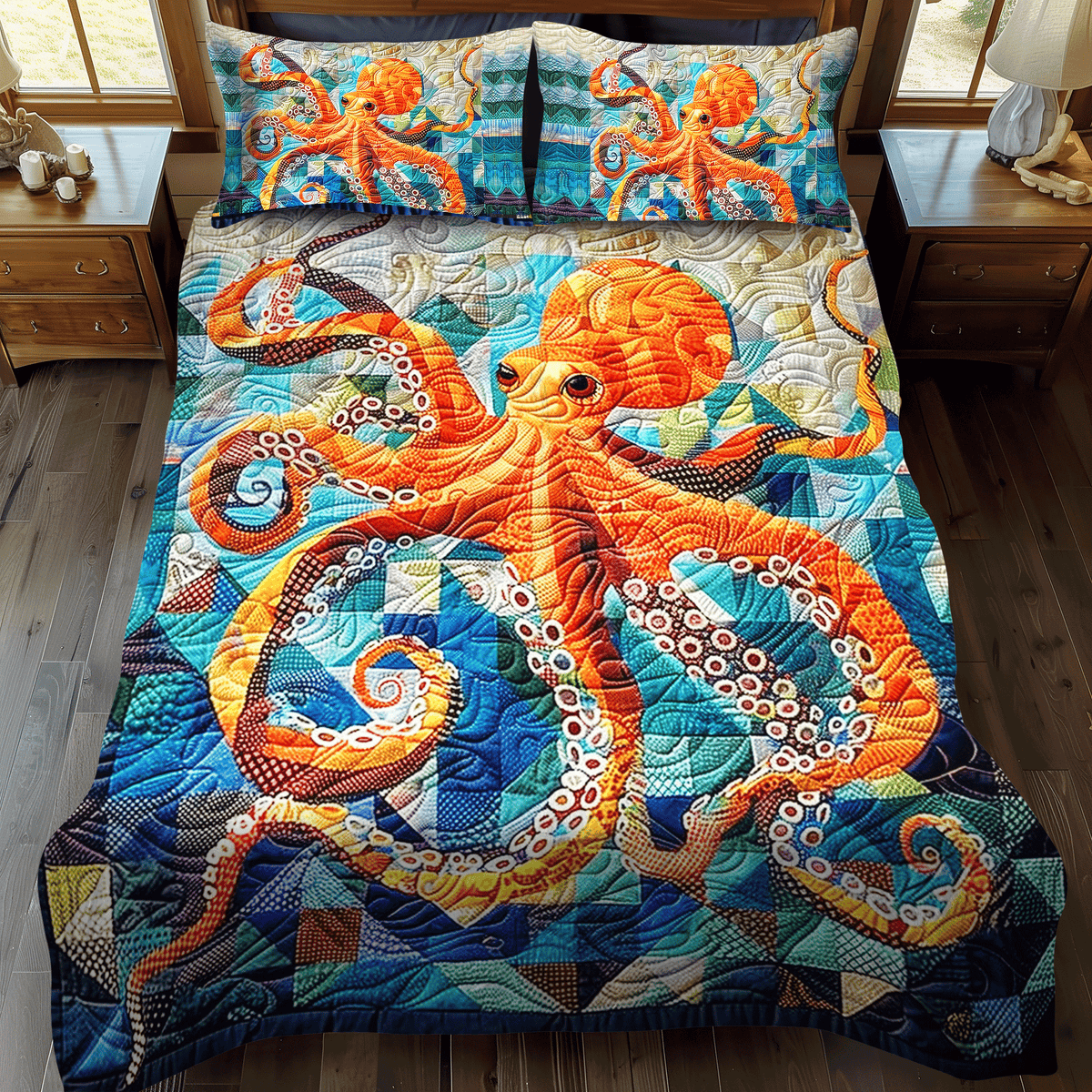 Tentacle Tango 3-Piece  Quilted Bedding Set NCU0DV225