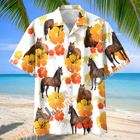 Unijames Tropical Bay Thoroughbred Horse Floral Hawaiian Shirt