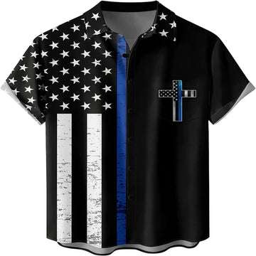 UniJames The Cross America Flag Christian Hawaiian Shirt - Hawaiian Beach Shirts for Men Women