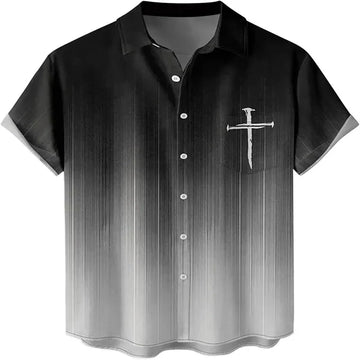 UniJames The Cross Black Color Christian Hawaiian Shirt - Hawaiian Beach Shirts for Men Women