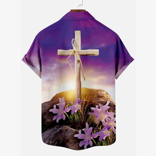 UniJames The Cross Lily On The Tomb Christian Hawaiian Shirt - Hawaiian Beach Shirts for Men Women