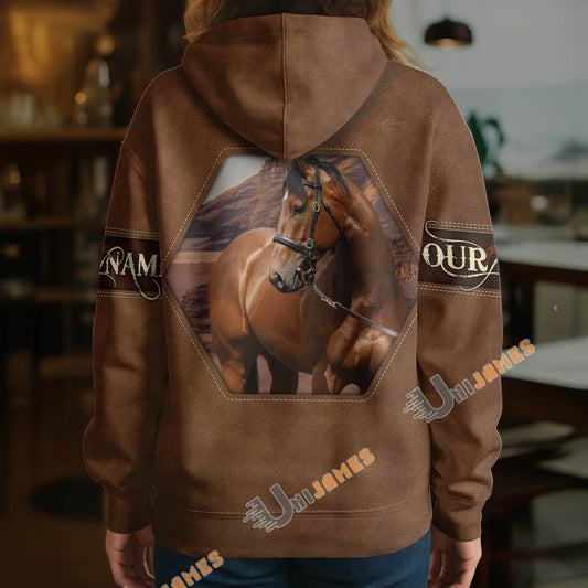 UniJames Personalized Thoroughbred Horse Leather-Look Hoodie