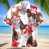 Unijames Thoroughbred Horse Red Hibiscus Tropical Hawaiian Shirt