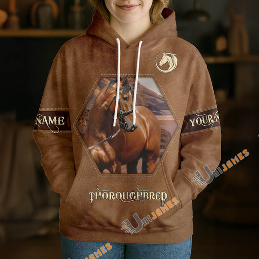 UniJames Personalized Thoroughbred Horse Leather-Look Hoodie