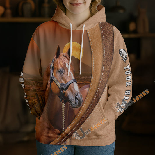 Unijames Personalized Thoroughbred Horse Desert Sunset Texture Hoodie
