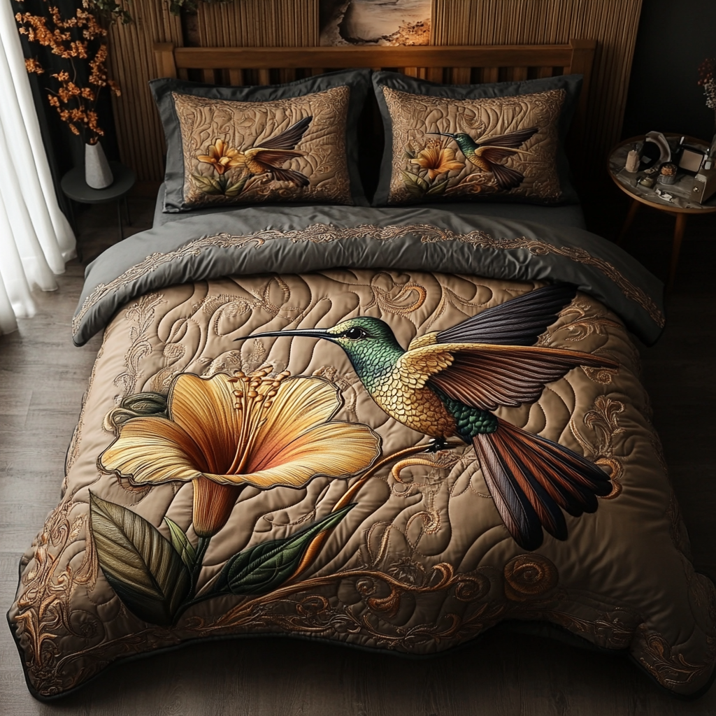 Hummingbird 3-Piece Quilted Bedding Set NCU0VT182