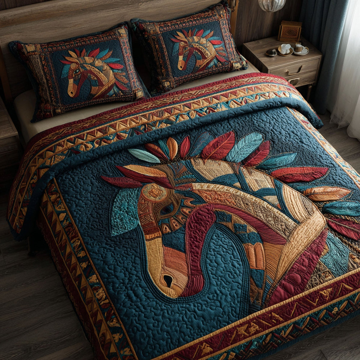 Tribal Stallion 3-Piece Quilted Bedding Set NCU0TV040