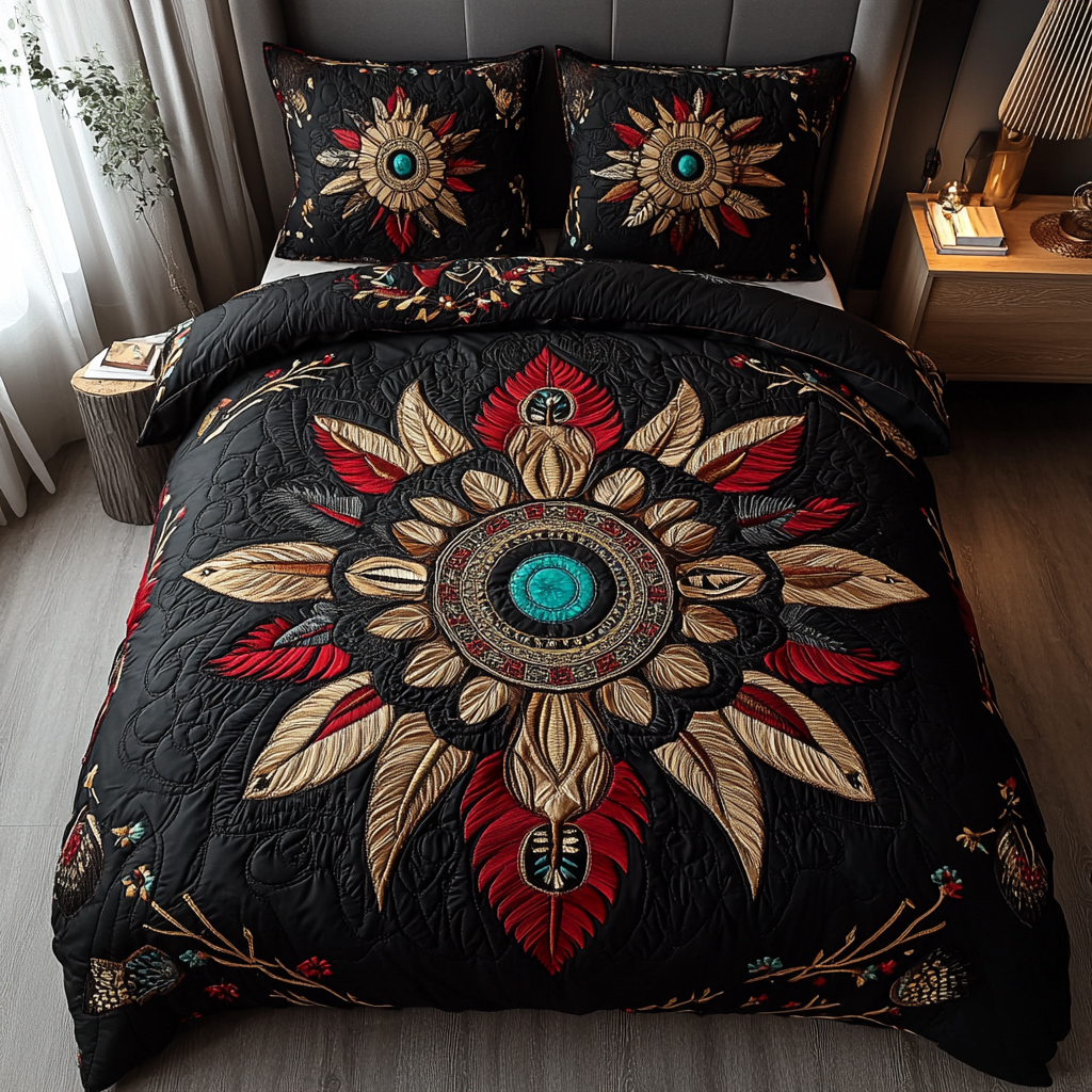 Tribal Sunburst Harmony 3-Piece Quilted Bedding Set NCU0DK2849
