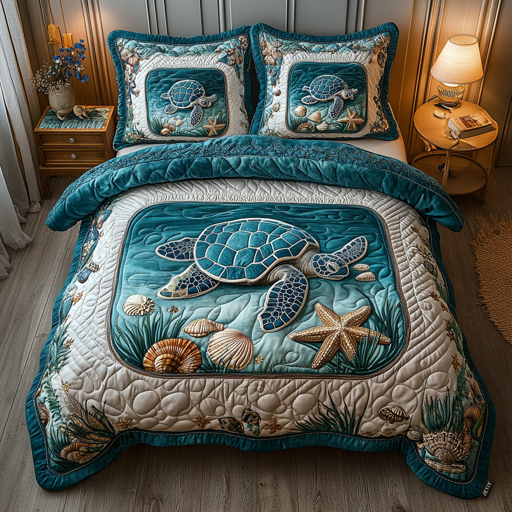 Turtle 3-Piece Quilted Bedding Set NCU0VT115