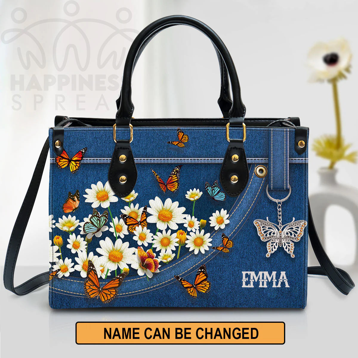 Personalized Handbag, Daisy And Butterfly, Personalized Gifts, Gifts for Women.