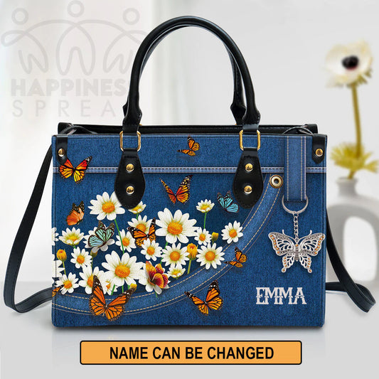 Personalized Handbag, Daisy And Butterfly, Personalized Gifts, Gifts for Women.