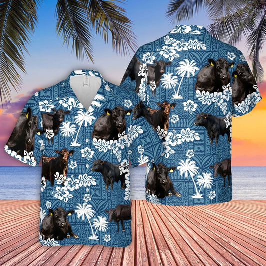 Unique Black Angus Blue Tribal Hawaiian Shirt