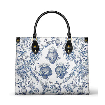 Uni Sacred Elegance: Blue and White Devotion Leather Bag