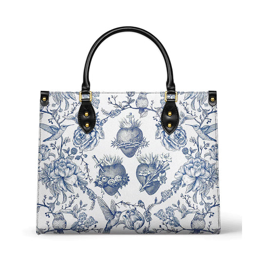 Uni Sacred Elegance: Blue and White Devotion Leather Bag