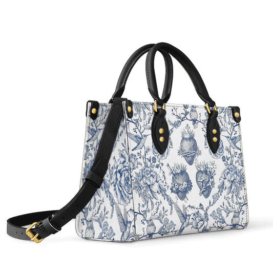 Uni Sacred Elegance: Blue and White Devotion Leather Bag