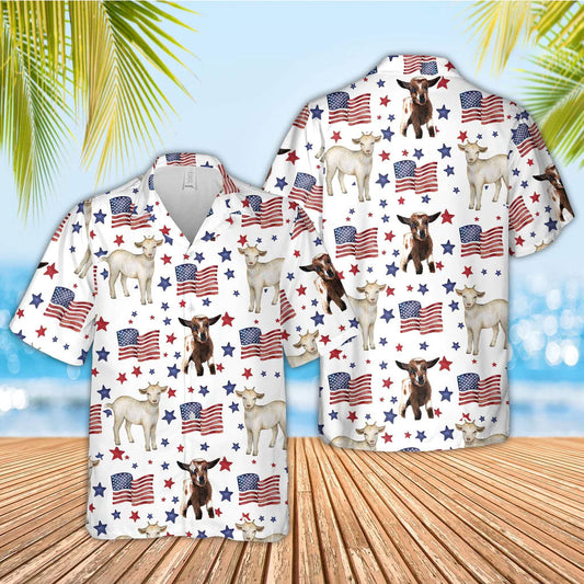 Unique Goat American Flag Pattern Hawaiian Shirt