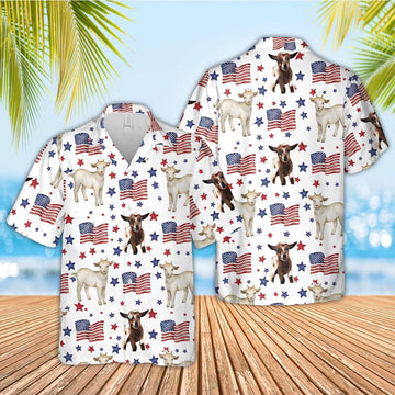 Unique Goat American Flag Pattern Hawaiian Shirt
