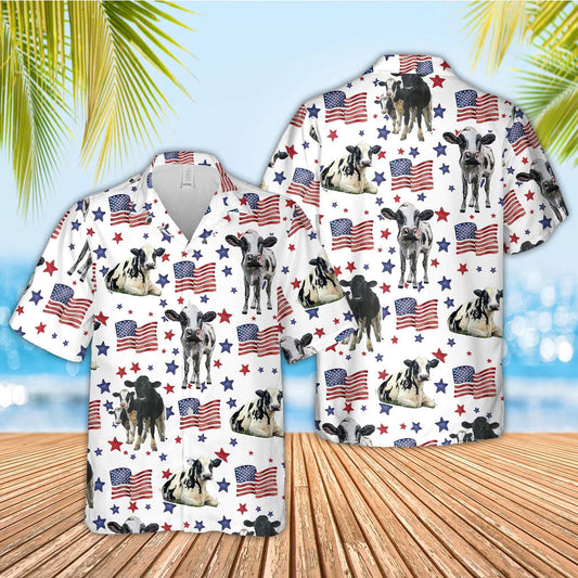 Unique Holstein American Flag Pattern Hawaiian Shirt