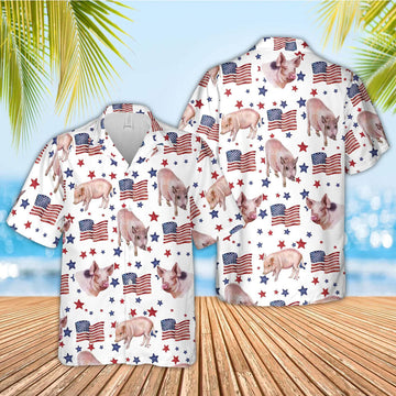 Unique Pig American Flag Pattern Hawaiian Shirt