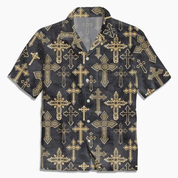 UniJames Vintage Black Cross Christian Hawaiian Shirt