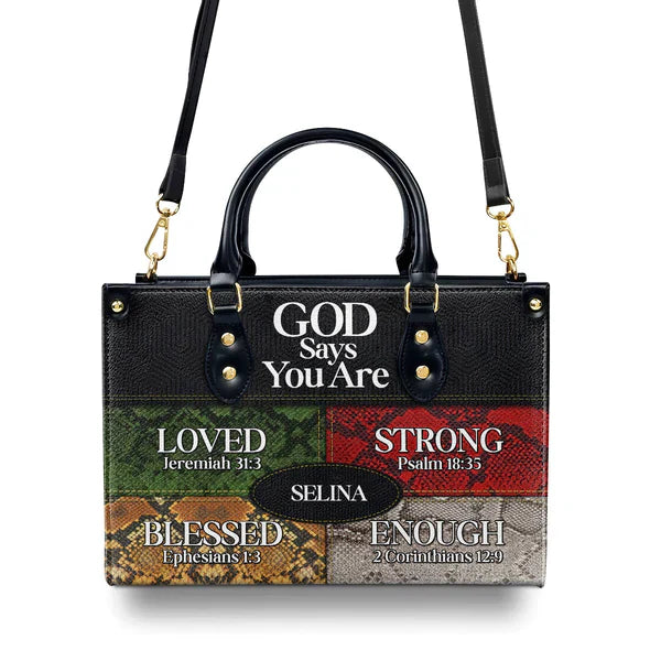 God Says You Are Love Strong Blessed Enough Leather Bags, Personalized Bags, Gifts for Women, Christmas Gift, CABLTB09290723.