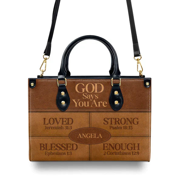 God Says You Are Strong Psalm 18:35 Leather Bags, Personalized Bags, Gifts for Women, Christmas Gift, CABLTB04290723.