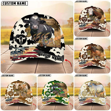 Unijames Cattle American Flag Cowhide Personalized Name 3D Classic Cap