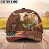 Unijames Cattle Brown Carving American Flag Personalized Name 3D Cap