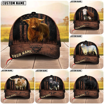 Unijames Cattle Dark Brown Flag Pattern Personalized Name Cap