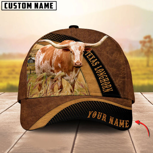Unijames Cattle Brown Leather Pattern Personalized Name Cap