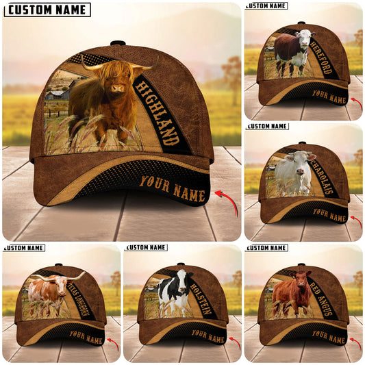 Unijames Cattle Brown Leather Pattern Personalized Name Cap