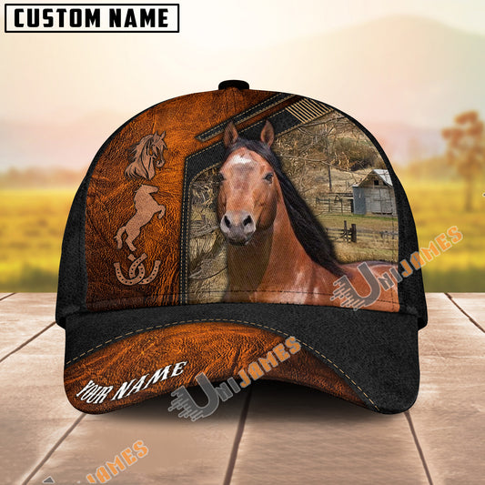 Uni American Quarter Horse Dark Brown Leather Pattern Personalized Name Cap