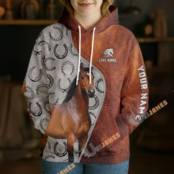 UniJames Personalized Warmblood Horse Split Faux Leather & Horseshoe 3D Hoodie