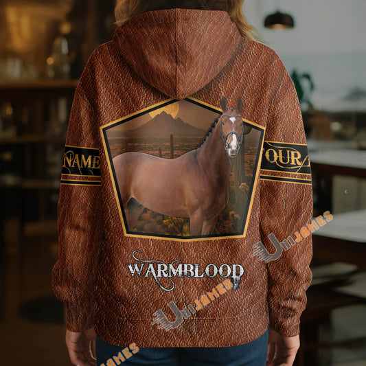 UniJames Personalized Warmblood Horse Faux Leather 3D Hoodie