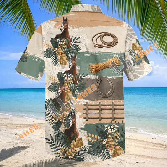 Unijames Warmblood Horse Tropical Floral Hawaiian Shirt