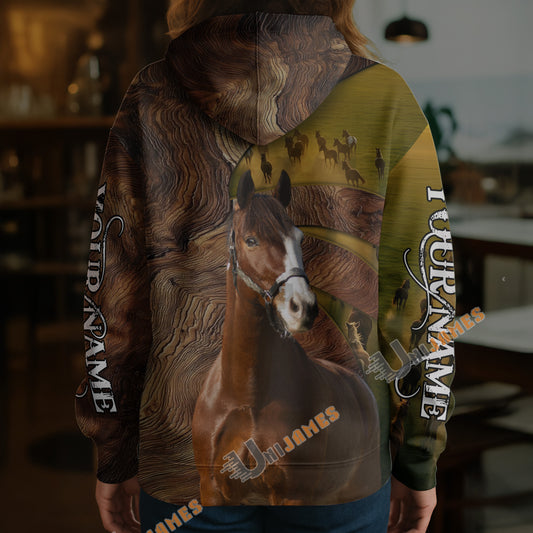 Unijames Personalized Warmblood Horse Wood Grain Meadow Hoodie