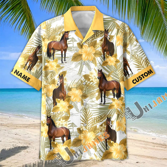 Unijames Personalized Warmblood Horse Yellow Hibiscus Hawaiian Shirt