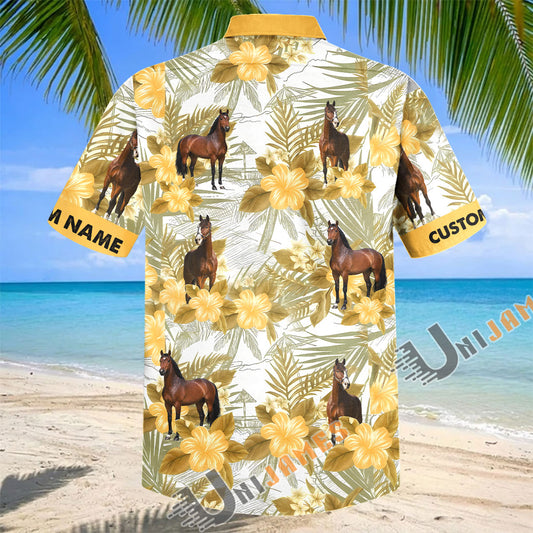 Unijames Personalized Warmblood Horse Yellow Hibiscus Hawaiian Shirt