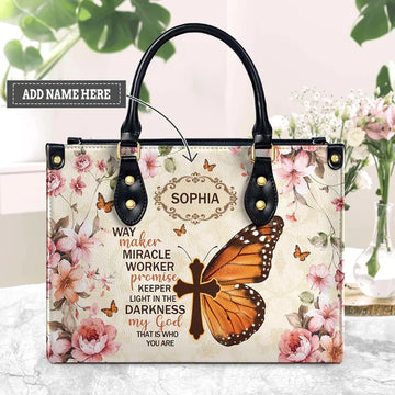 Way Maker Miracle Worker Vintage Butterfly Flower Leather Bags, Personalized Bags, Gifts for Women, Christmas Gift, CABLTB03140823.