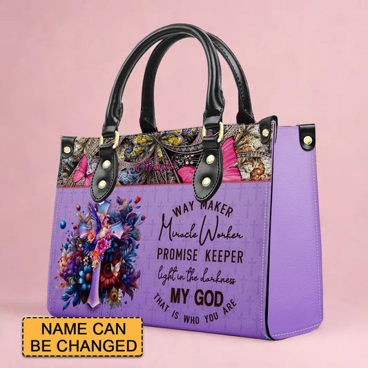 Leather Handbag - Personalized Leather Handbag - Way Maker Miracle Worker - Mini Bag - TOTE Bag.