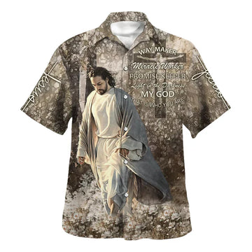UniJames Way Maker Miracle Worke Hawaiian Shirt - Jesus Walking Through The Fields Hawaiian Shirts - Christian Hawaiian Shirt