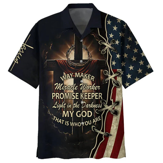 UniJames Way Maker Miracle Worker Promise Keeper Hawaiian Shirts - Christian Hawaiian Shirt - Hawaiian Summer Shirts