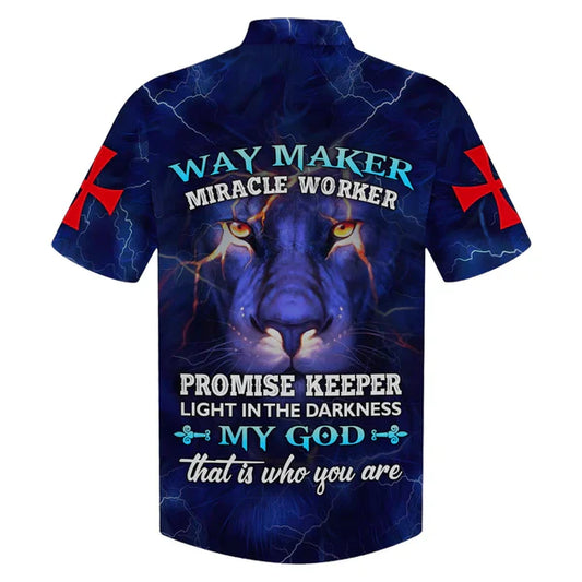 UniJames Way Maker Miracle Worker Promise Keeper Light In The Darkness My God That Is Who You Are Lion Hawaiian Shirt - Best Hawaiian Shirts - Christian Hawaiian Shirt