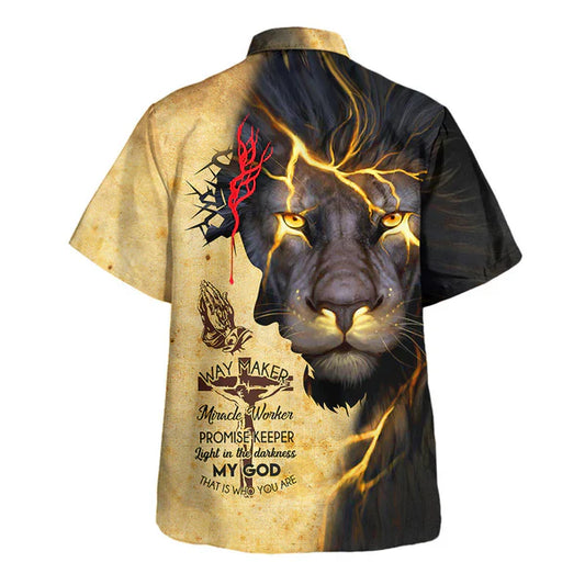 UniJames Way Maker Miracle Worker Promise Keeper Light In The Darkness My God That Is Who You Are Lion Hawaiian Shirt - Christian Hawaiian Shirt - Religious Hawaiian Shirts