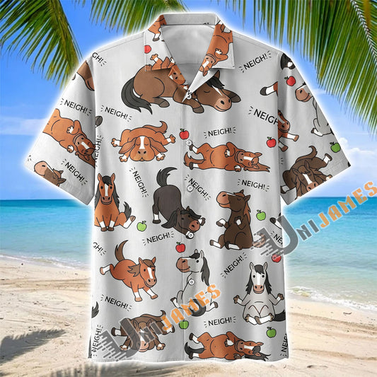 Unijames Cute Cartoon Warmblood Horse Neigh Pattern Hawaiian Shirt