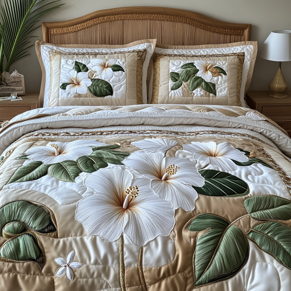 Hibiscus 3-Piece Quilted Bedding Set NCU0VT135