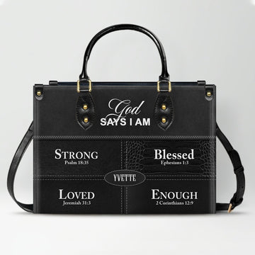 Personalized “God Says I Am” Leather Handbag for Christian Women – Custom Name & Color |