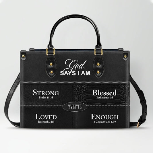 Personalized “God Says I Am” Leather Handbag for Christian Women – Custom Name & Color |