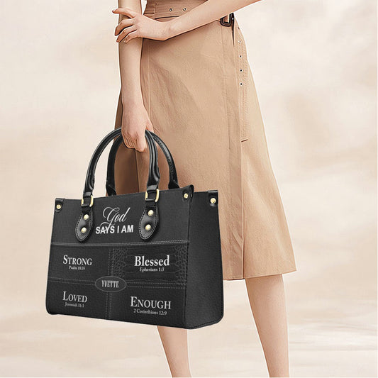 Personalized “God Says I Am” Leather Handbag for Christian Women – Custom Name & Color | 0111725