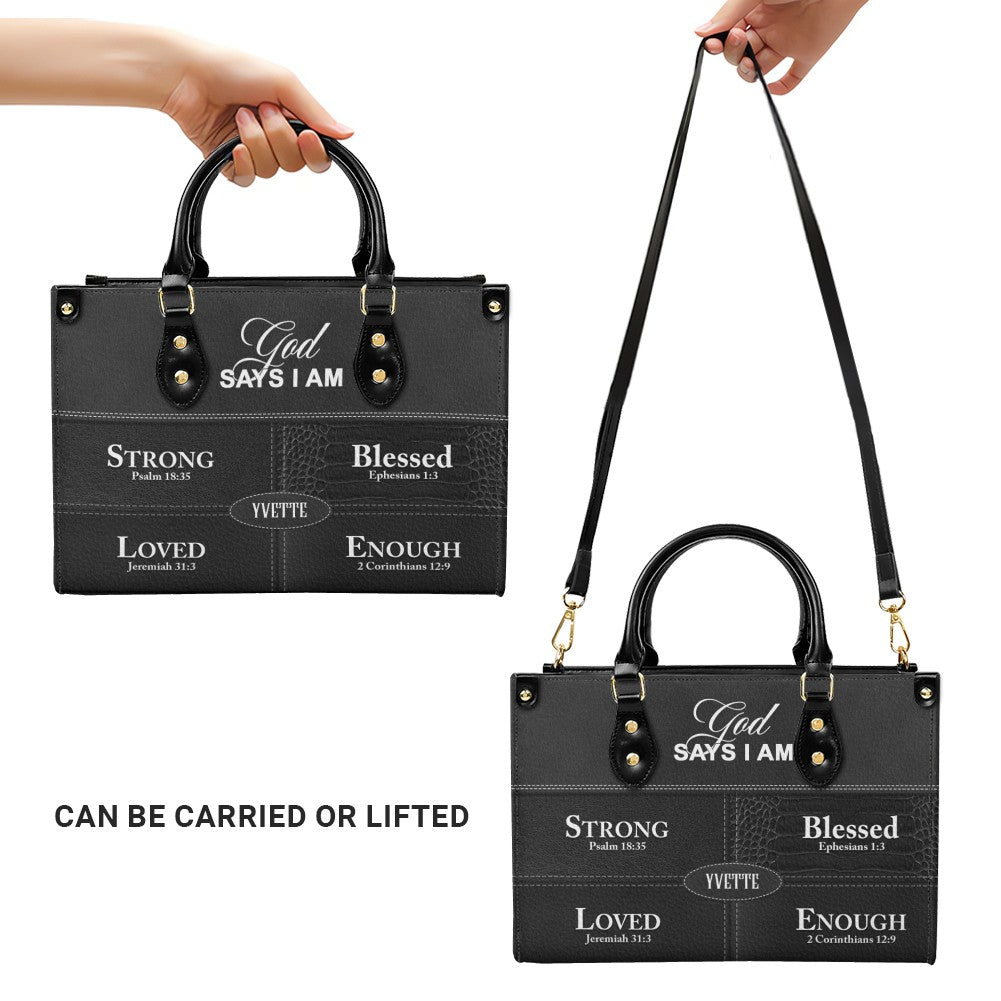 Personalized “God Says I Am” Leather Handbag for Christian Women – Custom Name & Color |